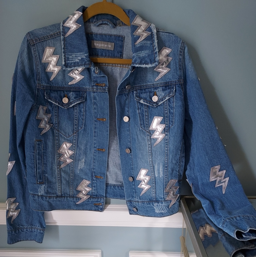 Bagatelle Denim Jacket with Silver Lightning Bolts